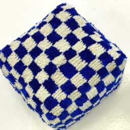 Black Checkered Moroccan Wool Pouf Bohemian Floor Cushion Ottoman [Unstuffed] - thumbnail 4