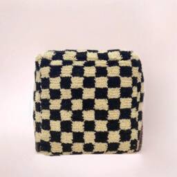 Black Checkered Moroccan Wool Pouf Bohemian Floor Cushion Ottoman [Unstuffed]