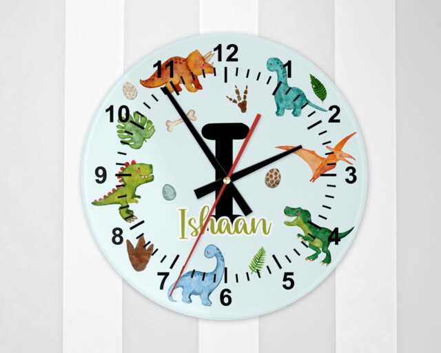 Personalised Glass Dinosaur Wall Clock - Fun Jurassic-Themed D??cor For Kids' Room Dino Lovers - image 1
