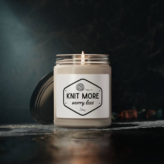 Knit More Worry Less Candle Essential Oils Soy Gift For Knitters - image 1