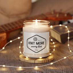 Knit More Worry Less Candle Essential Oils Soy Gift For Knitters - thumbnail 2
