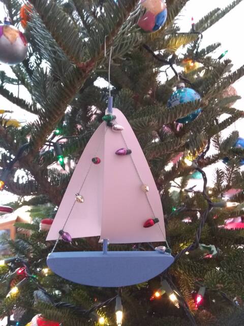 Sailboat W Lights Ornament, Wood Ship, Ornament, Christmas, Lights, Nautical, Miniature Ship, Wooden Sailing Ship, Sailboat, T, Sailboat Decoration - image 1