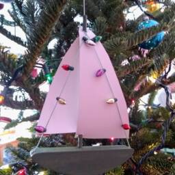 Sailboat W Lights Ornament, Wood Ship, Ornament, Christmas, Lights, Nautical, Miniature Ship, Wooden Sailing Ship, Sailboat, T, Sailboat Decoration - thumbnail 2