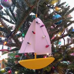 Sailboat W Lights Ornament, Wood Ship, Ornament, Christmas, Lights, Nautical, Miniature Ship, Wooden Sailing Ship, Sailboat, T, Sailboat Decoration - thumbnail 3