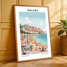 Malaga Beach Vintage Travel Poster Spanish Coastal Art Print - thumbnail 3