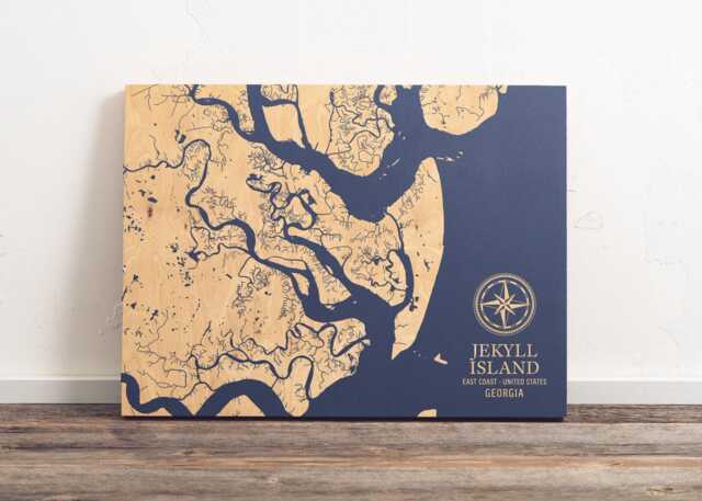 Jekyll Island, Georgia Map - Engraved Wood Coastal Wall Art Sign, Beach House Home Decor Nautical Print, Unique Personalized Family Gift - image 1