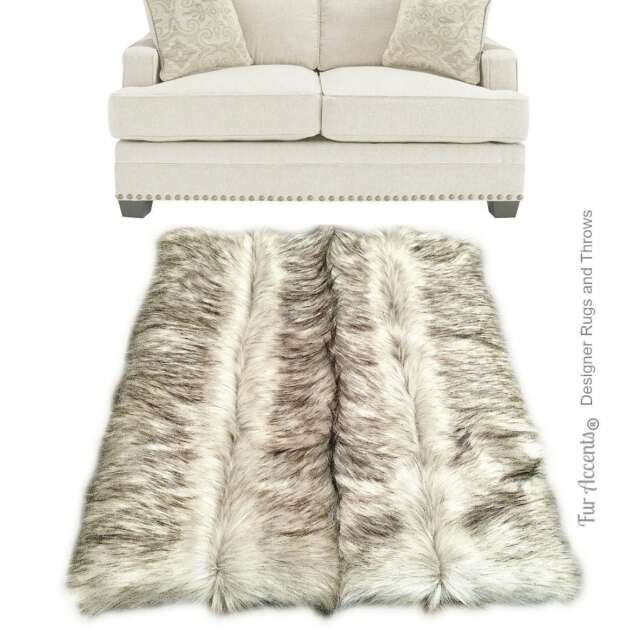 Black Tip Wolf Faux Fur Rug - Plush Area Rug, Handmade in Usa