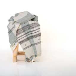 White Striped Indian Wool Throw Blanket, Handwoven Sofa Coverlet With Airy Bedroom Layer - Magnolia - thumbnail 3