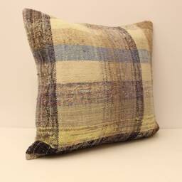 Handmade Turkish Kilim Pillow Cover, Boho Throw 24x24 - thumbnail 3