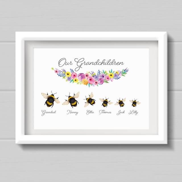 Personalized Bumble Bee Family Print Grandparent Mother's Day Gift, Watercolor Style - image 1