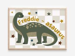 Personalised Dinosaur Wall Art. Name-Asaurus Print. The Perfect Print For A Dino Themed Nursery, Bedroom Or Playroom. - Print Only, Unframed - thumbnail 1