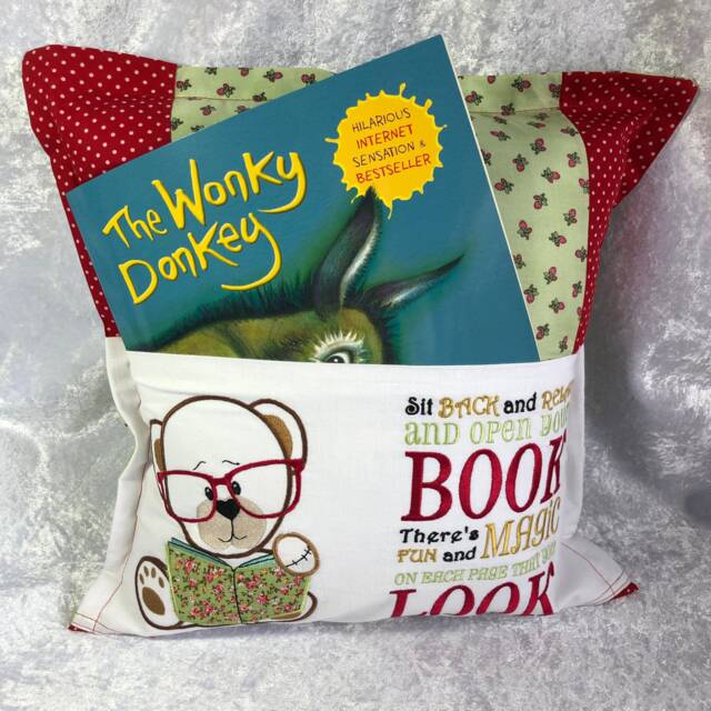 Teddy Book Cushion, Pocket Pillow With Free Personalised Bookmark - image 1