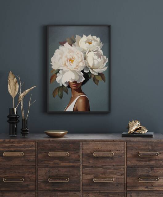 Black Woman Floral Art Print African American Wall Decor - image 1