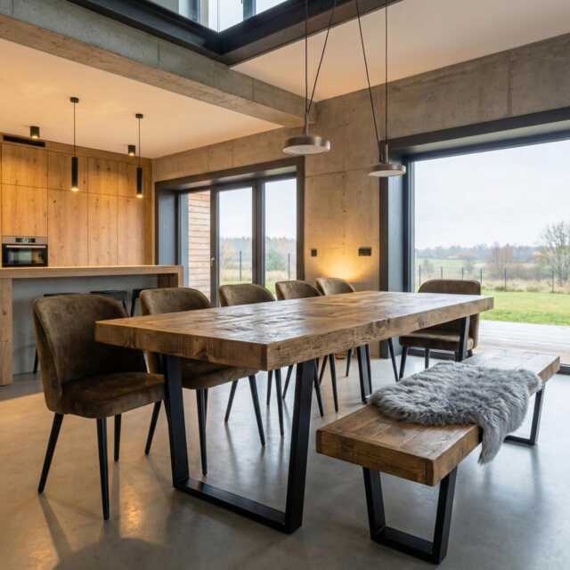 Boston Vf Dining Table Solid Wood - Industrial V Frame Steel Legs Modern Rustic Interior Design Cozy Natural & Stylish - image 1