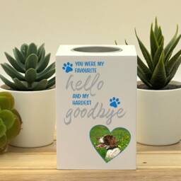 Favourite Hello Hardest Goodbye Pet Memorial Candle Holder Personalised Picture - thumbnail 2