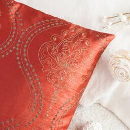 Cinnamon Red Pillow, Decorative Throw Pillow Cover, Cushion Accent Silk Blend, Dark Tan Embroidered Modern Pillow - thumbnail 3
