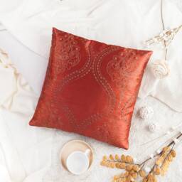 Cinnamon Red Pillow, Decorative Throw Pillow Cover, Cushion Accent Silk Blend, Dark Tan Embroidered Modern Pillow - thumbnail 2