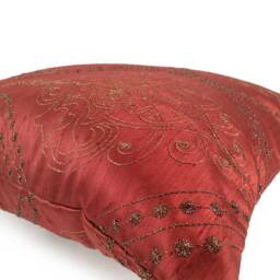 Cinnamon Red Pillow, Decorative Throw Pillow Cover, Cushion Accent Silk Blend, Dark Tan Embroidered Modern Pillow - thumbnail 4