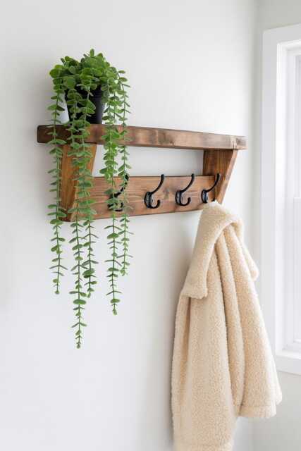 Large Coat Rack Shelf With 10 Hooks - Hallway Storage & Display - image 1