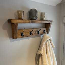 Large Coat Rack Shelf With 10 Hooks - Hallway Storage & Display - thumbnail 2