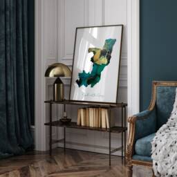 Republic Of The Congo Map Emerald Green & Gold Wall Art Print - thumbnail 2