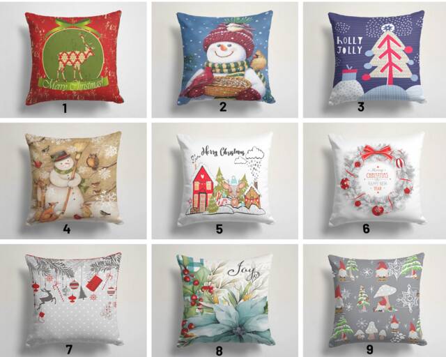 Christmas Cushion Cover/Snowman Reindeer Case/Holly Jolly Noel Pillow Cover/Merry New Year Top/Christmas Gnomes - image 1