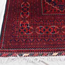 Handmade Afghan Bukhara Rug Red Geometric Wool Carpet - 11.3x8.10 Ft - thumbnail 3