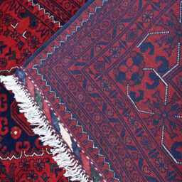 Handmade Afghan Bukhara Rug Red Geometric Wool Carpet - 11.3x8.10 Ft - thumbnail 4