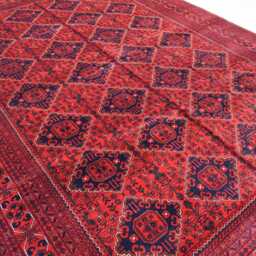 Handmade Afghan Bukhara Rug Red Geometric Wool Carpet - 11.3x8.10 Ft - thumbnail 2