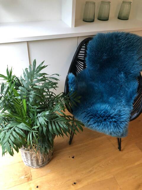 Blue Sheepskin Rug, Sea Bluegreen Fur Bed Cover, Chair Interior Accessories , Decor, Design, Boys Room - image 1