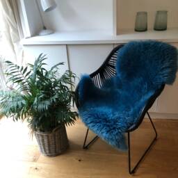 Blue Sheepskin Rug, Sea Bluegreen Fur Bed Cover, Chair Interior Accessories , Decor, Design, Boys Room - thumbnail 4