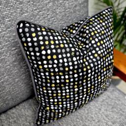 Black Spotty, Dotty, Polka Dot Scatter Cushion Covers With Grey Piping in 100% Cotton Fabric By Iliv. Black/Grey/Mustard Throw Pillows - thumbnail 2