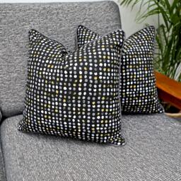Black Spotty, Dotty, Polka Dot Scatter Cushion Covers With Grey Piping in 100% Cotton Fabric By Iliv. Black/Grey/Mustard Throw Pillows