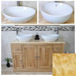 Oak Bathroom Vanity Unit 123cm Wide With Golden Onyx Top Ceramic Basin Choice 402Gocbcx2 - thumbnail 2