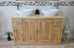 Oak Bathroom Vanity Unit 123cm Wide With Golden Onyx Top Ceramic Basin Choice 402Gocbcx2
