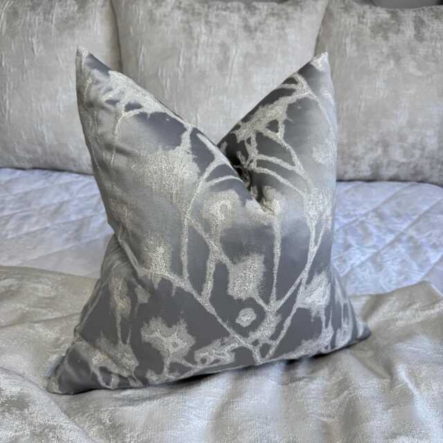 Grey Floral Pillow Cover, Modern Bespoke Cushion Case , Euro Sham, Silver Gold Shimmer, Ashley Wilde Fabric Altamira - image 1