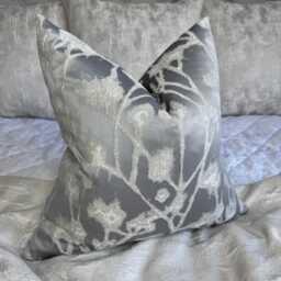 Grey Floral Pillow Cover, Modern Bespoke Cushion Case , Euro Sham, Silver Gold Shimmer, Ashley Wilde Fabric Altamira - thumbnail 2