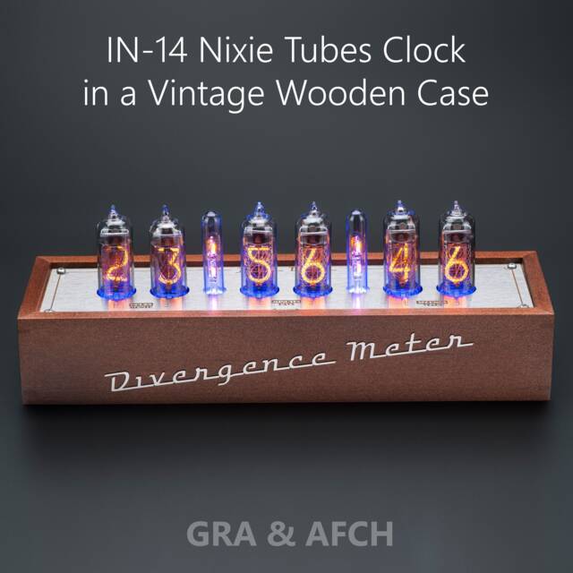 Nixie Tube Clock In-14 Vintage Wooden Case - Temp Sensor Gps [Rg8, Usb, Musical] Boyfriend, Husband, Vintage, Glowing Clock, Gift, Steampunk - image 1