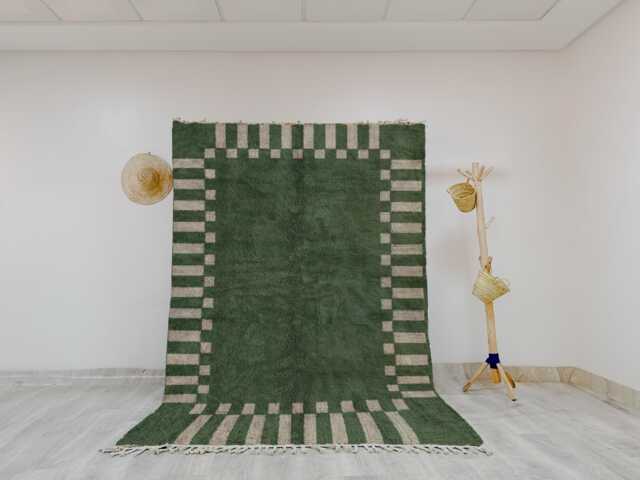 Green Beni Ourain Rug - Hand-Knotted Wool Eco-Friendly Decor Sustainable - image 1
