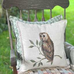 Barn Owl Linen Cushion Cover Handcrafted Oxford Edge, Cheney Penrose Design - thumbnail 1