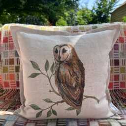 Barn Owl Linen Cushion Cover Handcrafted Oxford Edge, Cheney Penrose Design - thumbnail 3