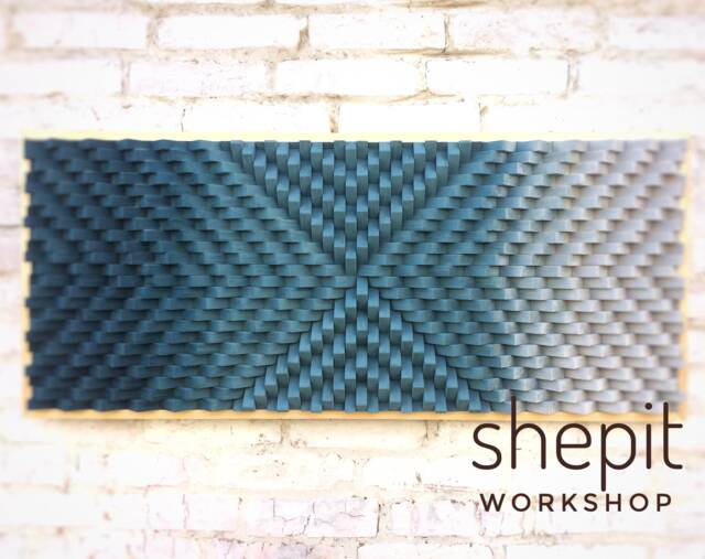Large Wood Wall Art - Navy Blue Gray Home Office Decor Midcentury 3D Sound Diffuser- Acoustic Panel - image 1
