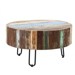 Rustic French Style Reclaimed Wood Hairpin Metal Legs Round Top Coffee Tables Bedside End Table - thumbnail 1