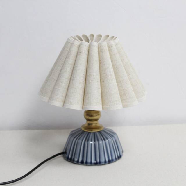 Handmade Hemp Fabric Lamp With Blue Stripes Ceramic Base For Home Lighting-73# - image 1
