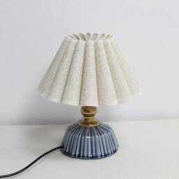 Handmade Hemp Fabric Lamp With Blue Stripes Ceramic Base For Home Lighting-73#