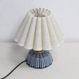 Handmade Hemp Fabric Lamp With Blue Stripes Ceramic Base For Home Lighting-73# - thumbnail 2