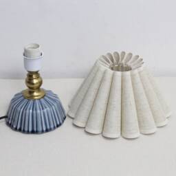 Handmade Hemp Fabric Lamp With Blue Stripes Ceramic Base For Home Lighting-73# - thumbnail 3