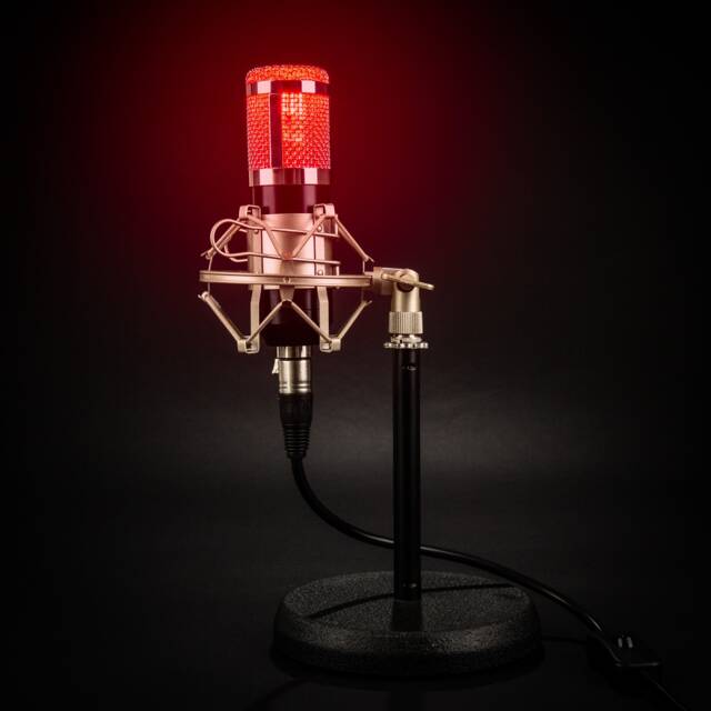 studio Microphone Desk Lamp - On Air Edition/Music Lover Gift For Men Home Interior Song Radio Red Industrial Lighting - image 1