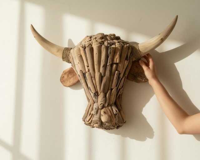 Drift Wood Bull Head, Figurine, Driftwood Heart, Wall Decoration, Art, New Home Decor, Living Room, Housewarming, Birthday Gift - image 1