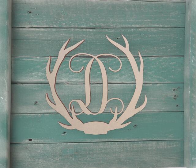 Unfinished Wooden Deer Antler Monogram For Wall Decor Or Door Hanger - image 1